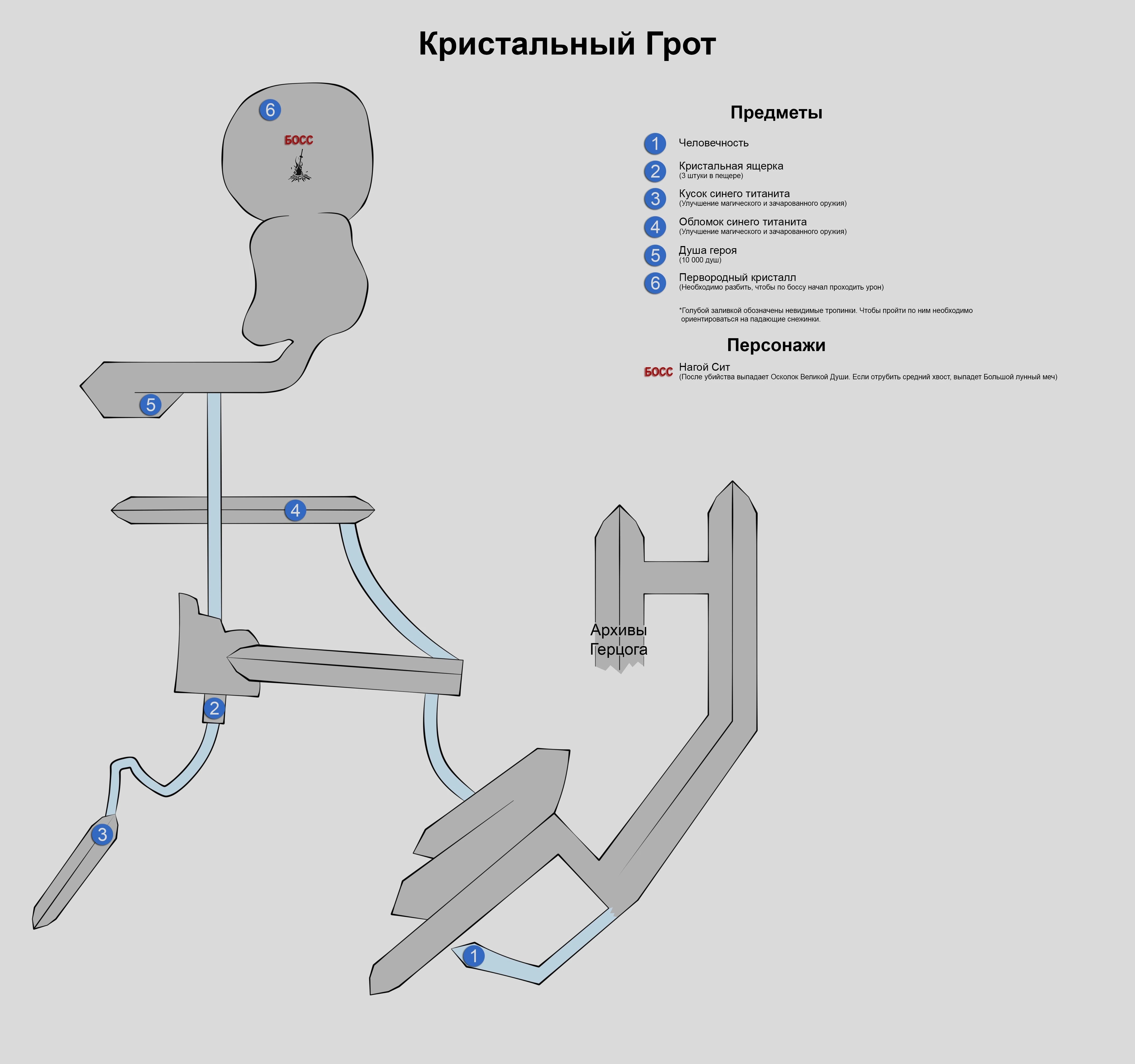 Карта локации (босс сверху) на русском языке.